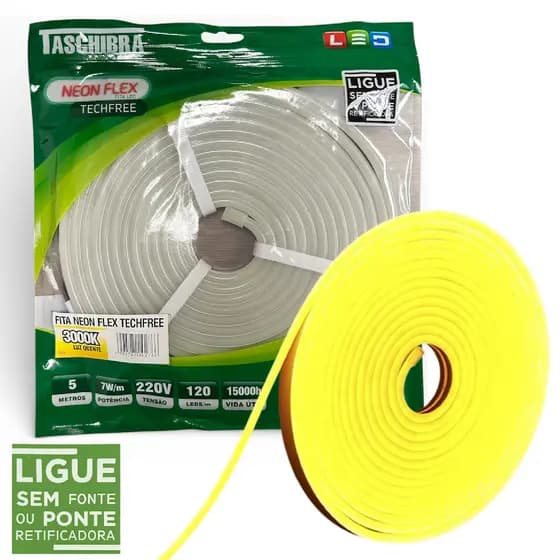 Fita Led Neon Flex 5 Metros 7W/M 120 Leds Quente 3000K 220V