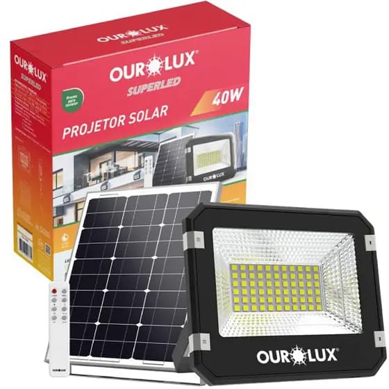 Refletor Projetor Solar Led 40W Controle Remoto 6500K IP65