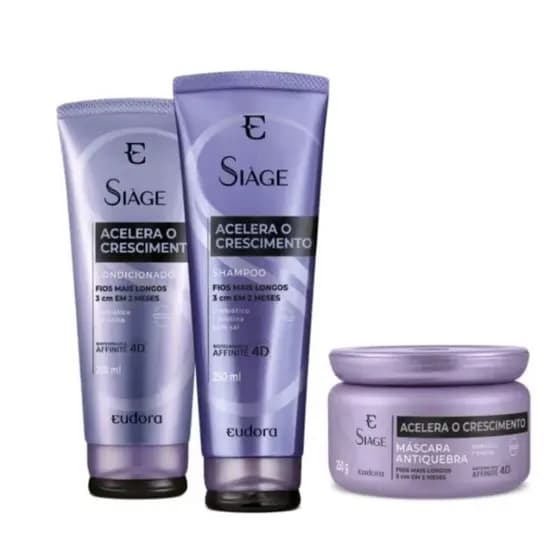 Kit Acelera o Crescimento Shampoo 250mL, Condicionador 200mL e Máscara 250g Siage Eudora