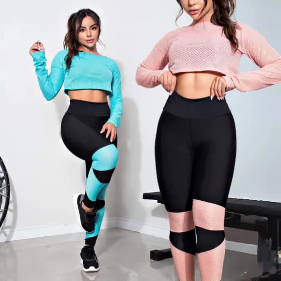 Conjunto Calça Legging E Cropped Top Dry Rosê Não Fica Transparente