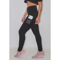 Calça Legging Fitness Preta Com Bolso Em Tela