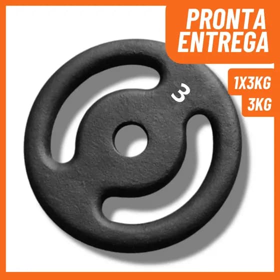 Anilha 3KG Pintada Preta – Pegada Anatômica, Alta Resistência para Musculação