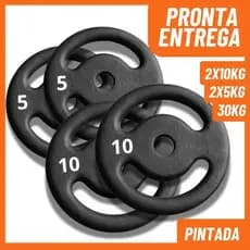 Kit Anilhas Musculação 30kg Pintada (2x10kg + 2x5kg) Peso Para Exercícios Academia Treino em Casa