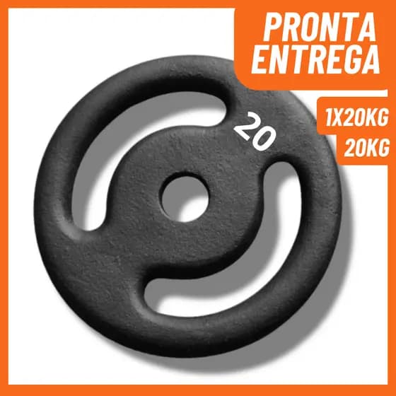 Anilha de 20KG Ferro Fundido Pintada Preta – Pegada Anatômica, Alta Resistência para Musculação