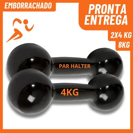 Par Halteres Emborrachado 4kg (8kg Total) Peso Para Exercícios Academia Treino em Casa