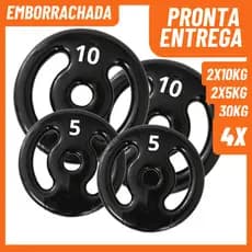 Kit Anilhas Musculação 30kg Emborrachada Academia Peso Para Exercícios (2x10kg + 2x5kg)