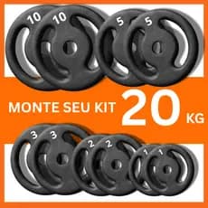 Kit 20kg Anilhas de Ferro Pintadas Musculação Academia Treino Casa Peso Halter Barra