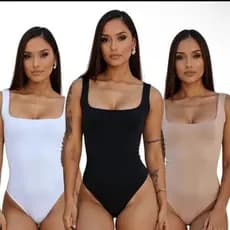 KIT TRÊS PEÇAS QUADRADO Body Bori Feminino Suplex Regata Alças Grossas Collant Decote Quadrado Básico Casual Dia Tr