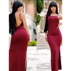 LONGO Vestido Feminino Com Bojo canelado longo Alcinha Decote Costa Nua fenda Lateral Várias Cores e tamanhos casual
