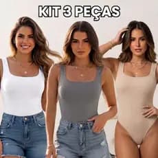 KIT TRÊS PEÇAS QUADRADO Body Feminino Decote Quadrado Tendencia Casual Conforavel