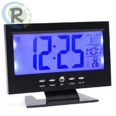Relógio de Mesa Digital Prateado de LCD Com iluminação em LED