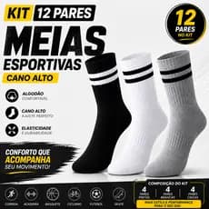 Kit 12 Meias Cano Alto Academia Treino Corrida 3 Listras