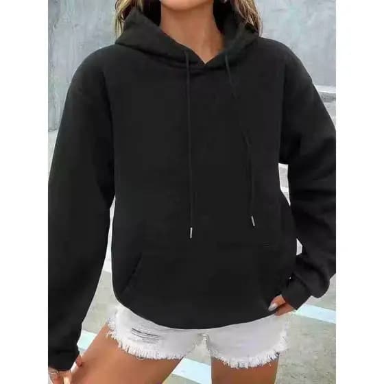 Moletom Canguru Unissex Algodão Liso Sem Estampa Blusa Flanelada Bolso Capuz Ajustável