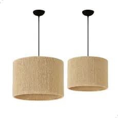 Kit 2 Pendentes De Teto Rustico Fibra Natural Para Sala Cozinha Varanda Area Externa Mesa De Jantar