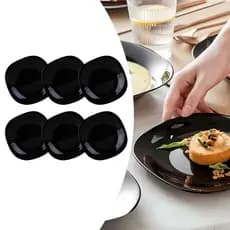 Jogo De 6 Pratos De Sobremesa Preto Kit Completo Tamanho 21,5 cm Vidro Estilo Cerâmica Porcelana
