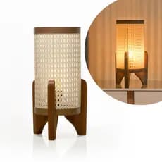 Abajur Luminária De Mesa Pés Madeira Sala De Estar Quarto Rustico Pequeno