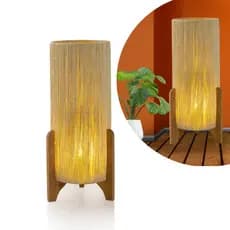 Luminária Abajur De Chão Piso Retrô Palha Natural Sisal Orgânica Pés De Madeira Sala Quarto