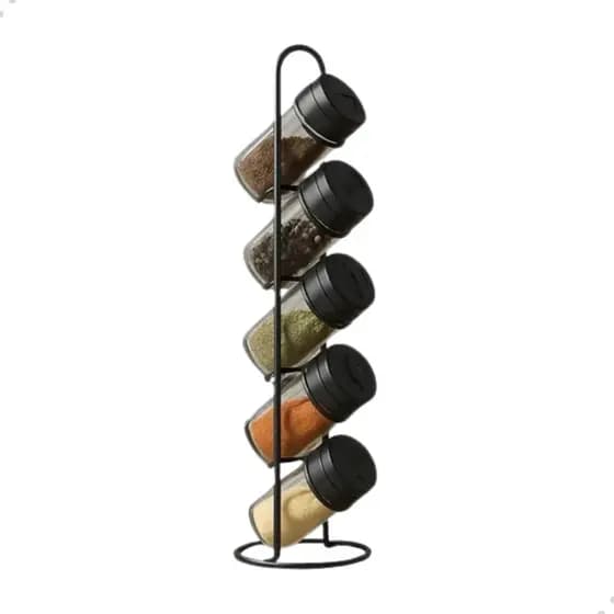 Porta Temperos 5 Potes De Vidro Torre Estilo Industrial Suporte Para Condimentos Vertical Cozinha