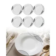 Kit 6 Pratos Fundo Caldo Sopa Jantar Kit Completo Tamanho 20 cm Vidro Estilo Cerâmica Porcelana Jogo