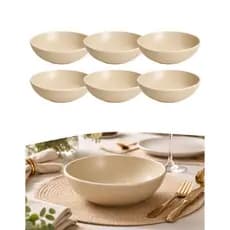 Jogo De 6 Tigelas Bowl Bege Marrom Jantar Kit Completo Tamanho 19 Cm Cerâmica Tipo Porcelana