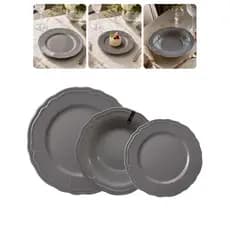 Aparelho De Jantar 18 Peças Pratos Ceramica Raso Fundo Sobremesa Cor Cinza Kit Completo Porcelana