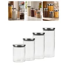 Kit 4 Pote Hermetico De Vidro Tampa De Inox Arroz Feijão Grãos Condimentos Jogo De Potes Mantimentos
