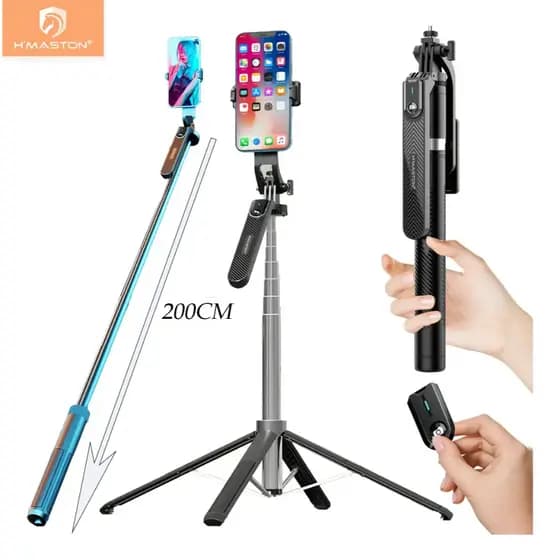 H'maston 1.7M/2M Bastão De Selfie Tripé Bluetooth Remoto Pau De Selfie Retrátil Celular