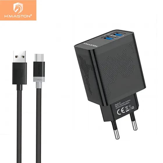 H'maston LR12 Carregador Turbo 4.8A, 2USB ,tipo-C,V8, Lightning Entradas