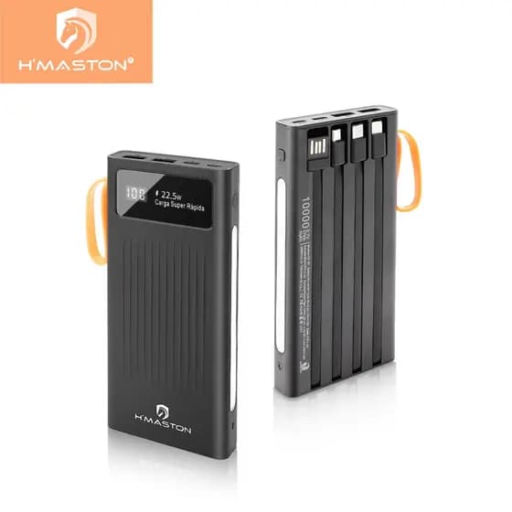 H'maston YD-30 Power Bank Turbo Display Digital 10000mAh 22.5WBateria Portátil Rápida Cabo Integrado