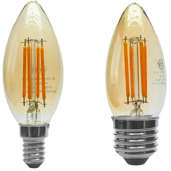 Kit 6 Lampada Vela Filamento De Led Ambar Retro Lustre C35
