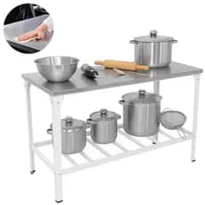 Mesa De Serviço Com Prateleira Grade E Tampo Em Inox Linha Leve - 117x55 - Innal
