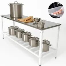 Mesa De Serviço Com Prateleira Grade E Tampo Em Inox Linha Leve - 190x55 - Innal