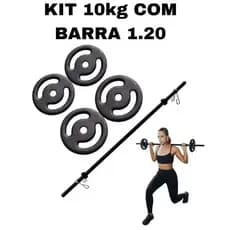 Kit Musculação Pump - Barra + 10Kg De Anilhas Pintadas +Presilhas