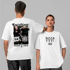Camiseta unissex frente e costas  timâo o time preto e branco estilo street masculina algodão premium básica