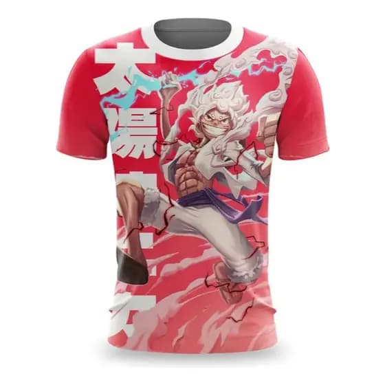 Camisa Luffy Gear 5 Academia Compressão One Piece Treino Super Herói Anime Estampada Personagem Confortável Slim Dry Fit
