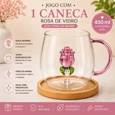 Caneca 3d Xicara Vidro Soprado Artesanal Pires Bambu cha cafe sucos espresso Borossilicato 450ml