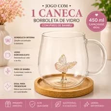 Caneca 3d Artesanal com Pires Borossilicato 450ml Vidro Soprado Flamingo Cha cafe espresso sucos