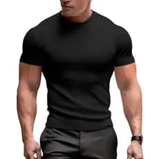 Camisa Masculina Malha Canelada Manga Curta Slim Luxo Premium