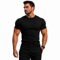 Camisa Masculina Malha Canelada Manga Curta Slim Premium De Qualidade