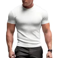 Camisa Masculina Malha Canelada Manga Curta Slim Premium