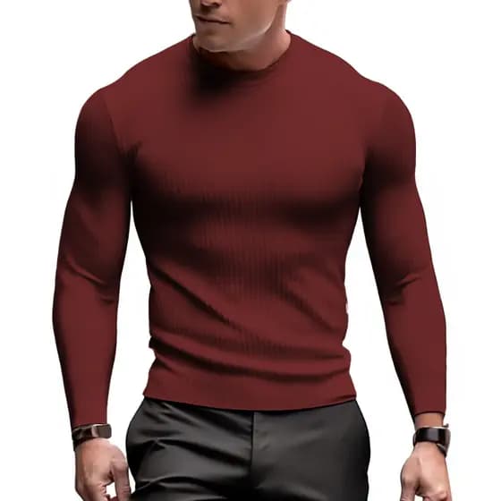 Camisa Masculina Malha Canelada Slim Manga Longa