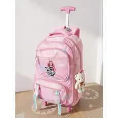 Mochila Escolar Infantil de Rodinhas Rosa – Grande Capacidade com Ursinho