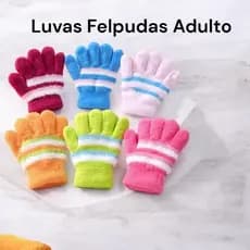 Luvas de Inverno Felpudas Adulto Macias e Quentes com Listras – Luva Térmica Confortável para Frio