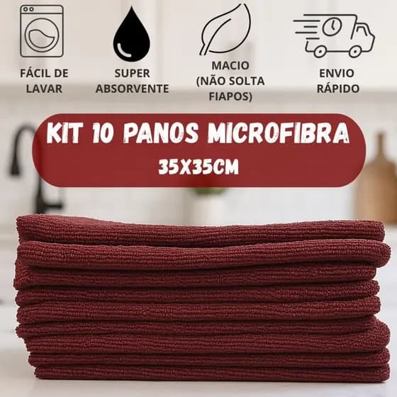 10 Pano Microfibra Multiuso Mágico de Limpeza em Geral  Pequeno 35x35cm