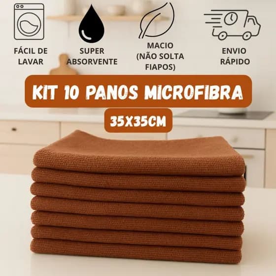 10 Pano Microfibra Pequeno Pano Limpeza em Geral Multiuso 35x35cm