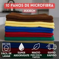 Kit 10 Pano Microfibra Mágico de Limpeza em Geral Multiuso Super Absorvente Pequeno 35x35cm
