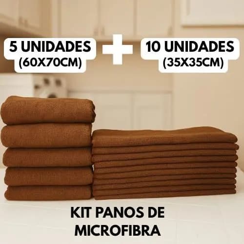 KIT 5 Pano de Chão Microfibra Mágico 60x70cm + 10 Pano de Chão Microfibra Mágico 35x35cm Limpeza Geral MARROM