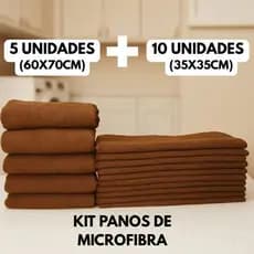KIT 5 Pano de Chão Microfibra Mágico 60x70cm + 10 Pano de Chão Microfibra Mágico 35x35cm Limpeza Geral MARROM
