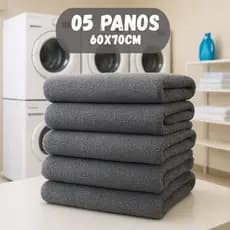 Kit 5 Panos de Chão Microfibra Mágico para Limpeza Geral Grande Super Absorvente 60x70cm CINZA CLARO