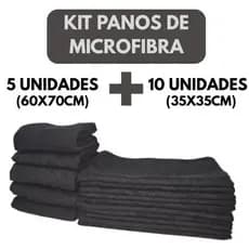 KIT 5 Pano de Chão Microfibra Mágico 60x70cm + 10 Pano de Chão Microfibra Mágico 35x35cm para Limpeza Geral PRETO